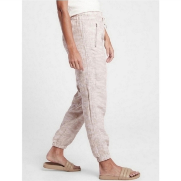 Athleta Tan Beige Camo Print High Rise Cabo Tide Linen Jogger Pants - Picture 2 of 10